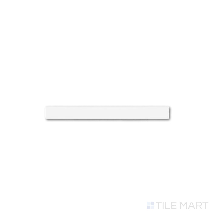 Single Curves Ice 5/8x6 glossy ceramic pencil tile from top view, emphasizing its narrow profile and glossy ice finish perfect for accent lines