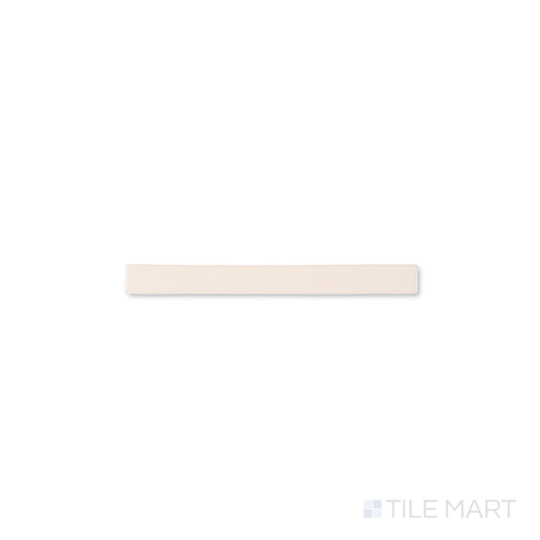 Top-down image of Curves Ivory 5/8x6 glossy ceramic pencil tile, featuring a slim silhouette and smooth ivory glaze for edge detailing