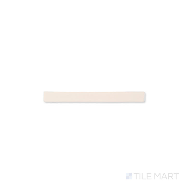 Top-down image of Curves Ivory 5/8x6 glossy ceramic pencil tile, featuring a slim silhouette and smooth ivory glaze for edge detailing