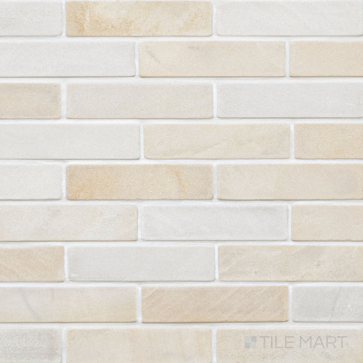 Sedona thin brick sandstone mosaic on mesh with a tumbled surface and warm tonal variation