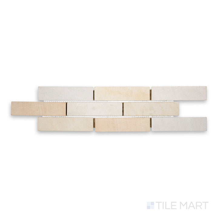 Top-down detail of Sedona thin brick sandstone mosaic on mesh showing warm tonal variation