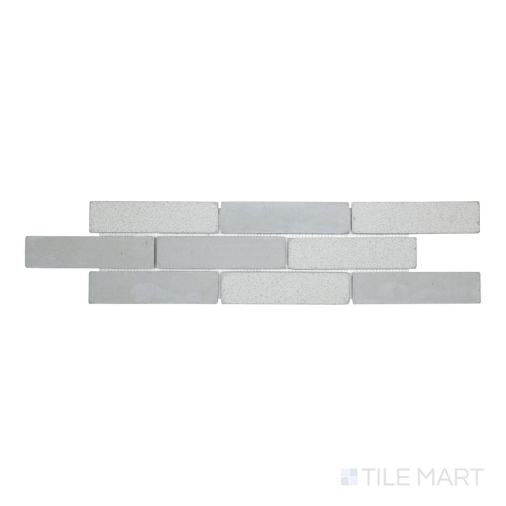 Full-sheet view of Skyline thin brick sandstone mosaic with bush-hammered and tumbled surface