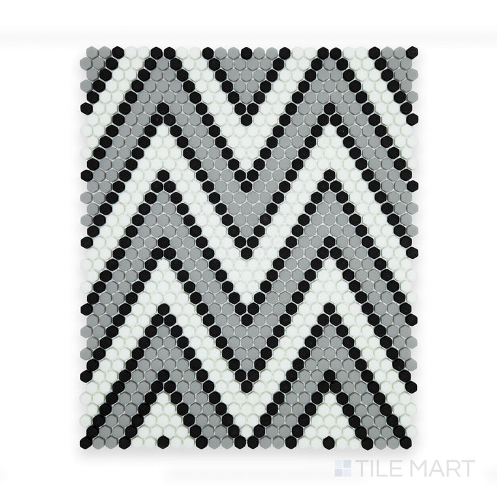 A close-up of Geometro Amiens Classic 3/8" Hexagon Matte Recycled Glass Mosaic, highlighting its intricate hexagonal pattern and smooth matte finish.