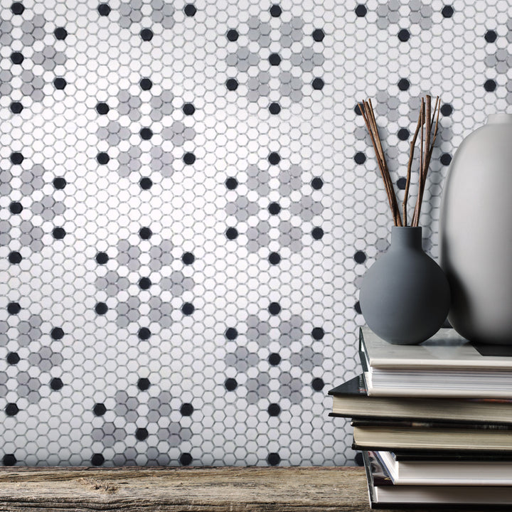 Geometro Bayeux Classic 3/8" Hexagon Matte Recycled Glass Mosaic