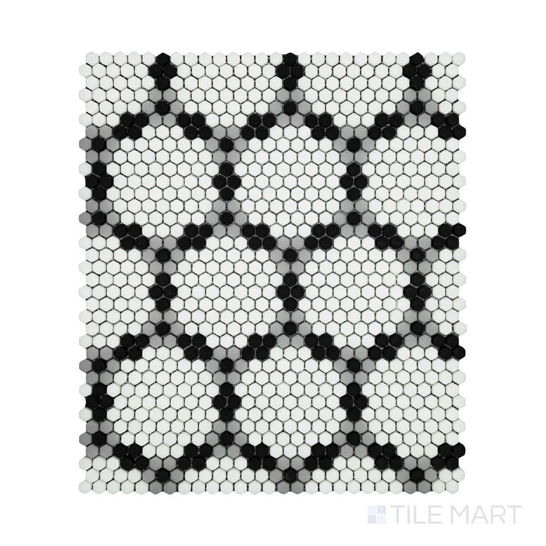 A refined look at Geometro Bourges Classic 3/8" Hexagon Matte Recycled Glass Mosaic, where a geometric hexagon pattern meets a velvety matte texture.