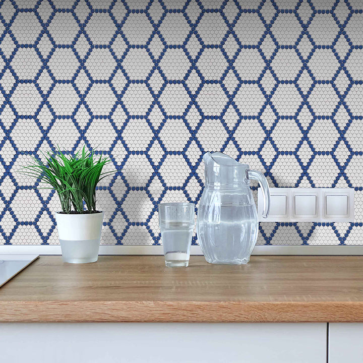 Geometro Tulle Coastal 3/8" Hexagon Matte Recycled Glass Mosaic