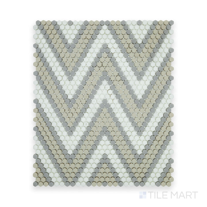 Detailed view of Geometro Amiens Country 3/8" Hexagon Matte Recycled Glass Mosaic, highlighting the precise hexagon pattern and smooth matte texture.