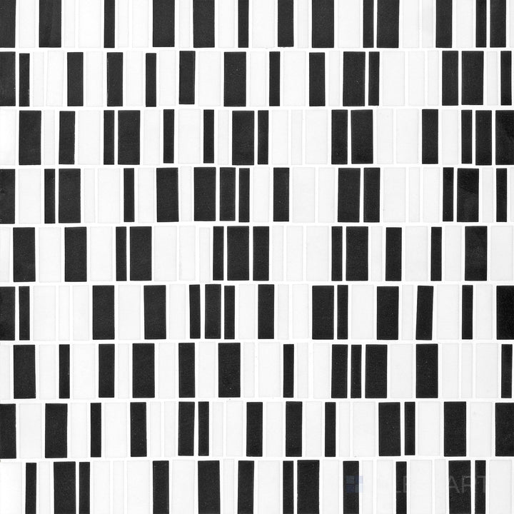 Top-view photo of Geometro Barcode Crypto rectangle matte recycled glass mosaic, showcasing a modern rectangular arrangement with a smooth matte texture.
