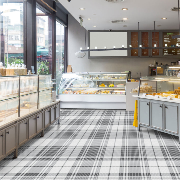 Soft natural tones and a matte recycled glass texture make Geometro Highland Lancaster mosaic a versatile and sophisticated design element.