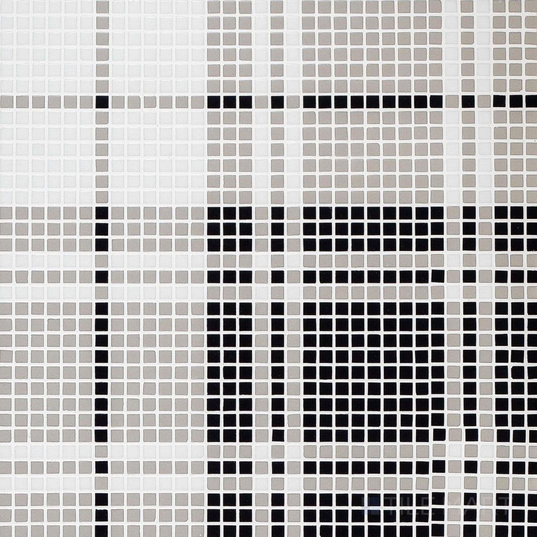 Flat-lay shot of Geometro Highland Preston matte recycled glass mosaic, offering a sophisticated layout with a sleek matte finish.