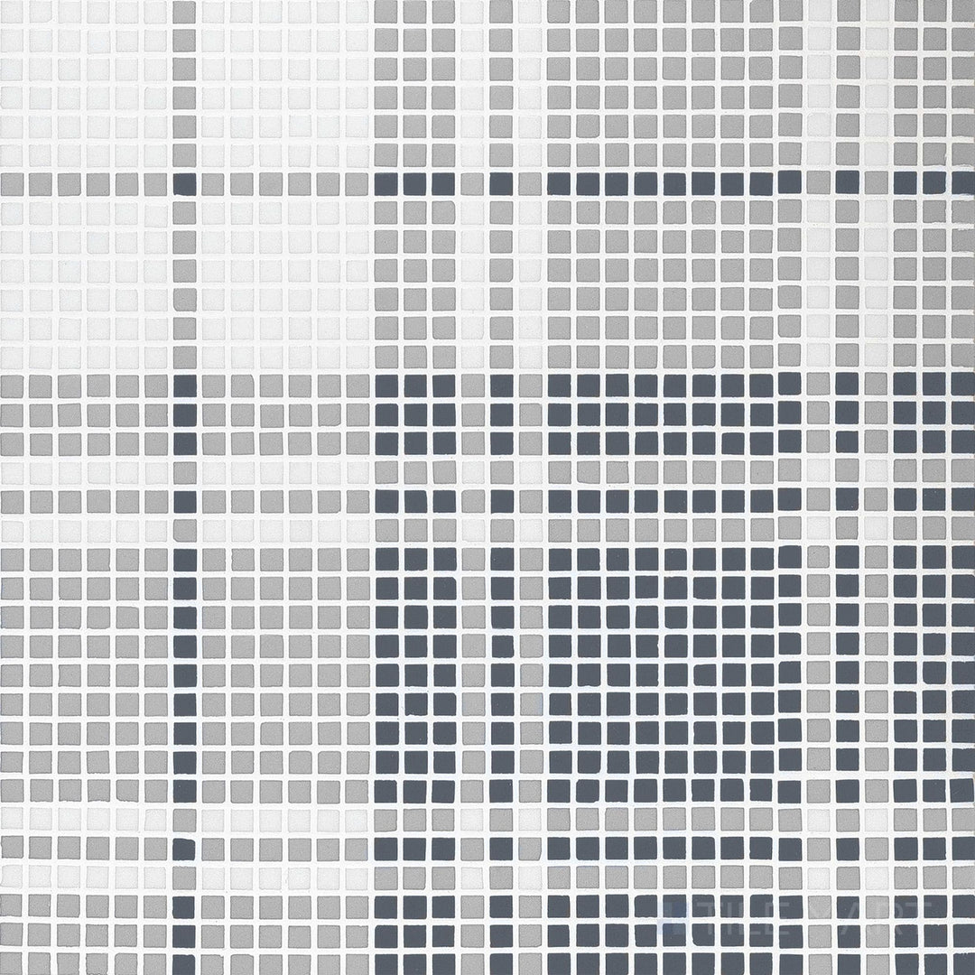 Top-down view of Geometro Highland Bristol matte recycled glass mosaic, showcasing a contemporary pattern with a soft matte texture.