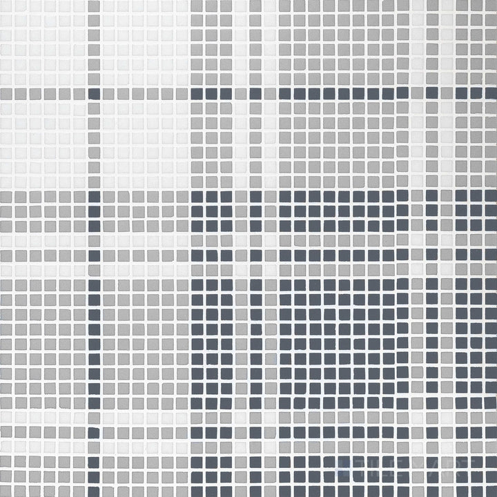 Top-down view of Geometro Highland Bristol matte recycled glass mosaic, showcasing a contemporary pattern with a soft matte texture.