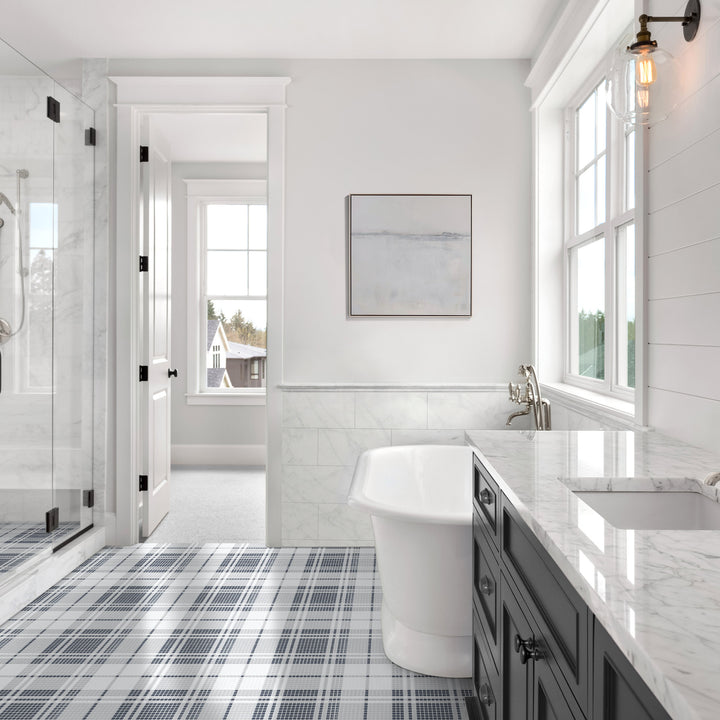 Geometro Highland Bristol matte recycled glass mosaic brings subtle texture and depth, with a refined and eco-friendly aesthetic.