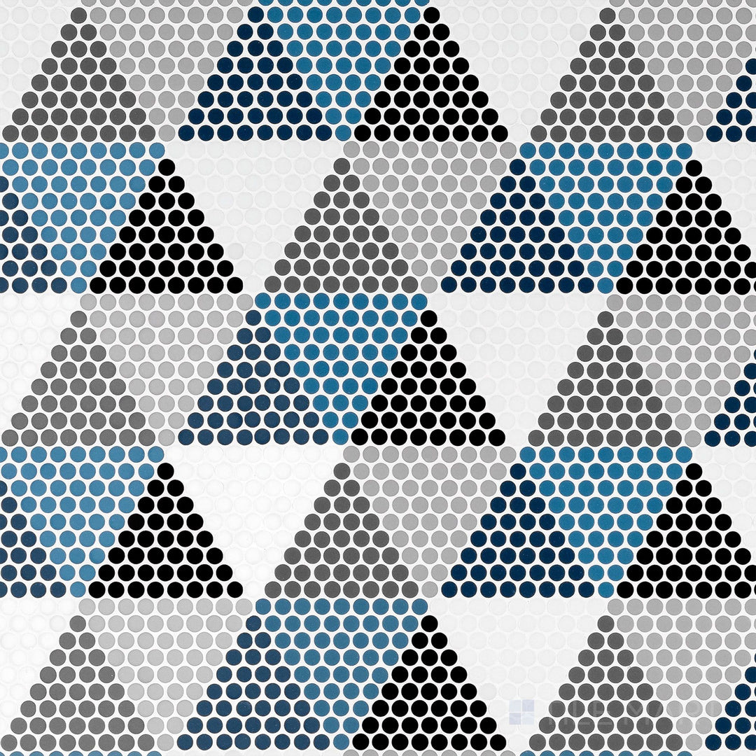 Overhead image of Geometro Hygee Glow 1/2" round matte recycled glass mosaic, featuring small circular tiles with a modern matte surface.