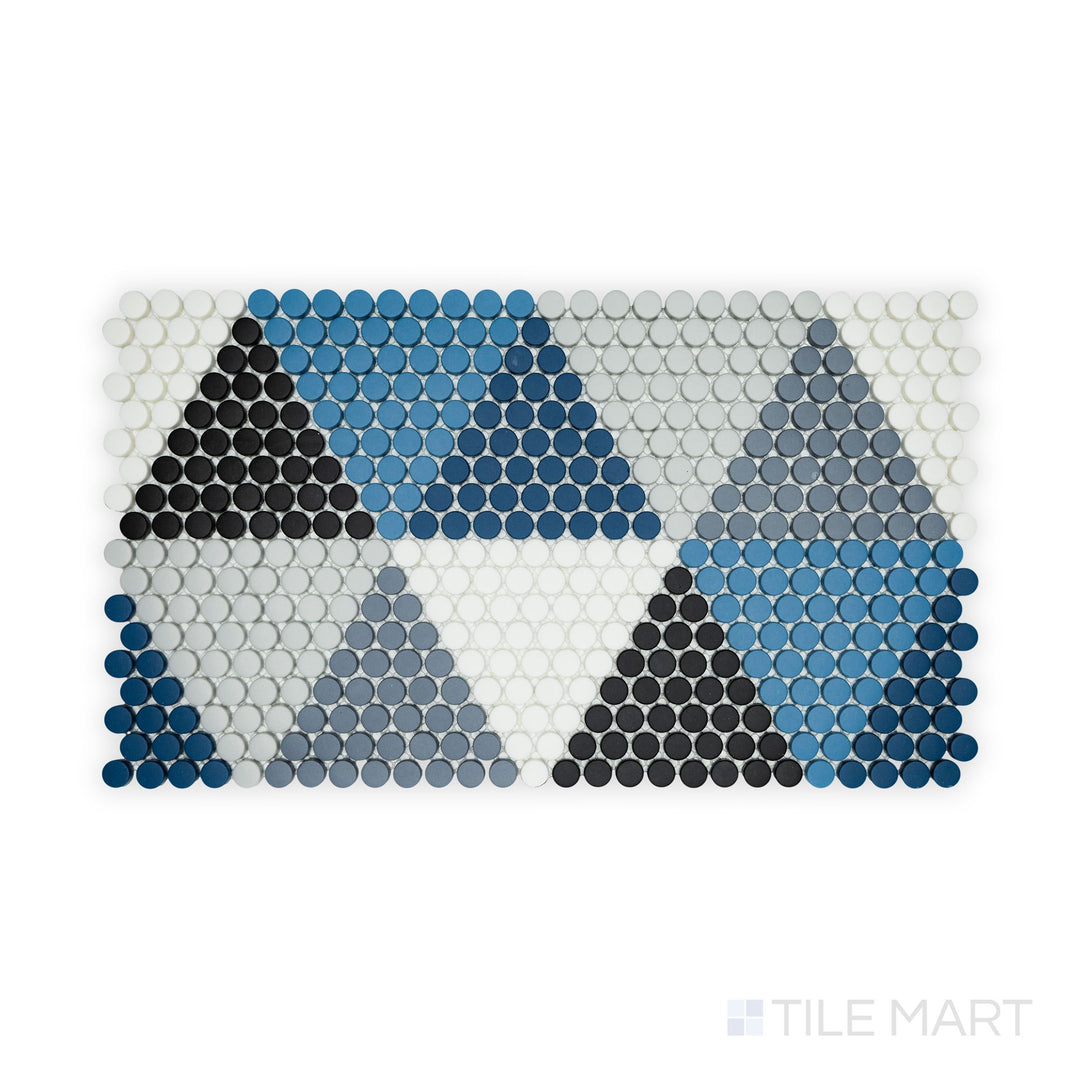 Zoomed-in shot of Geometro Hygee Glow 1/2" Round Matte Recycled Glass Mosaic, emphasizing its rounded shape and soft matte surface.