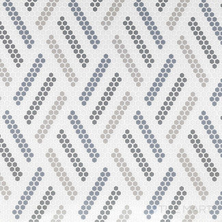 Flat-lay shot of Geometro Missoni Retro 3/8" hexagon matte recycled glass mosaic, offering a nostalgic hexagonal design with a soft matte surface.