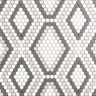 Geometro Python Hydra recycled glass mosaic with a matte finish and modern geometric pattern
