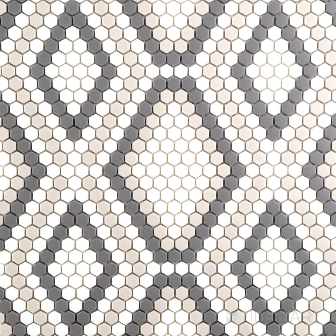 Geometro Python Hydra recycled glass mosaic with a matte finish and modern geometric pattern