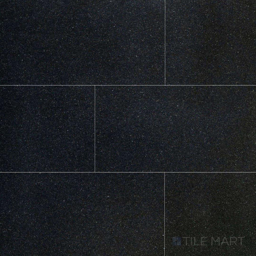 Absolute Black Granite 12x24 polished tile shown in full, offering a high-gloss surface with intense black depth and sleek refinement.
