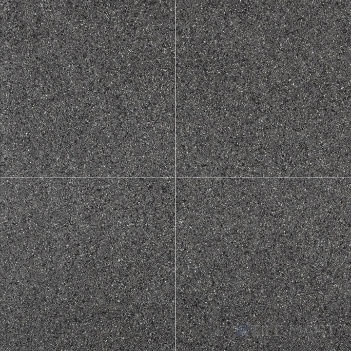 Full layout of Absolute Black Granite 18x18 flamed tile, with rugged surface texture perfect for exterior or high-traffic applications.