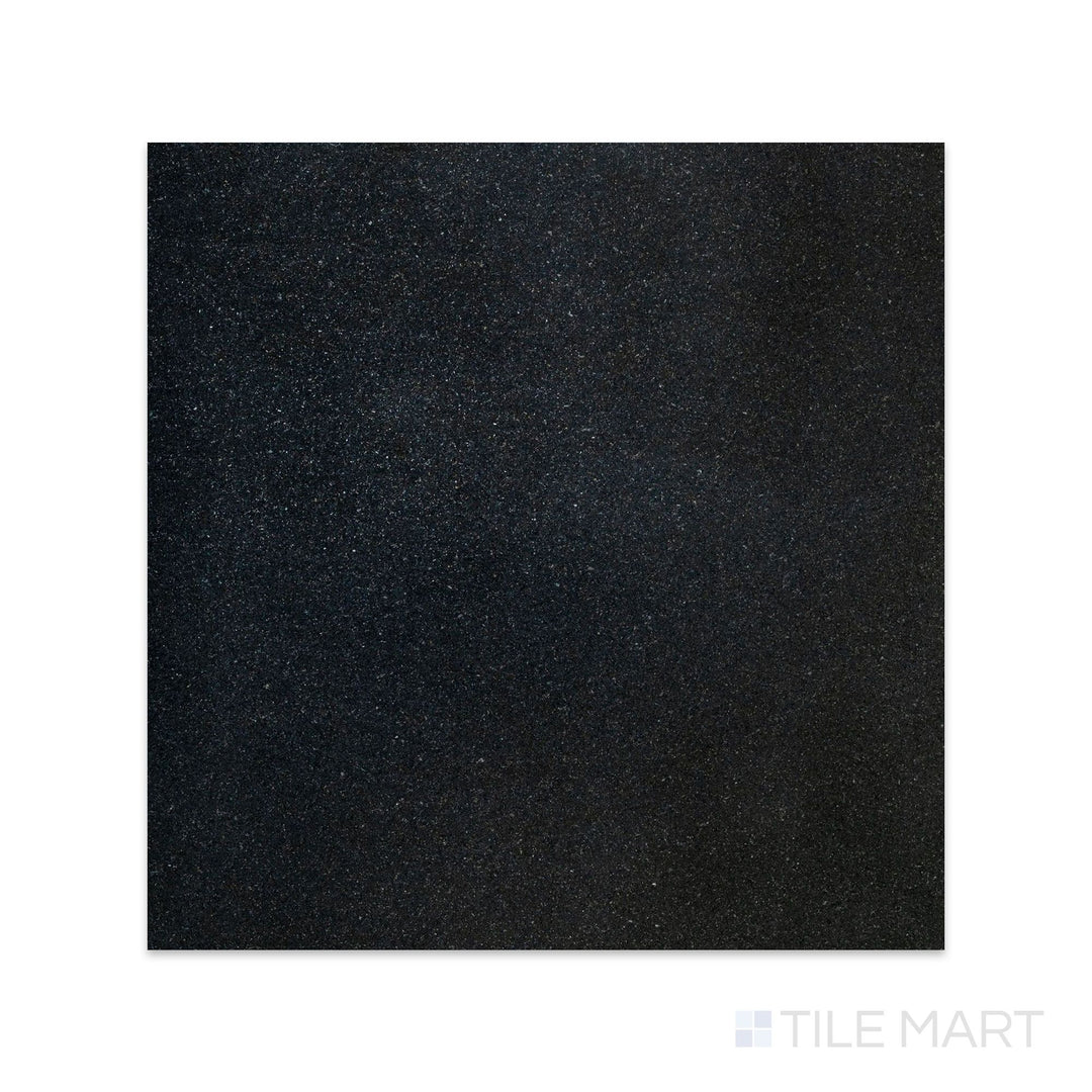 Flat-lay view of Absolute Black Granite 18x18 polished tile, showing a pristine black surface with high reflectivity and elegant shine.