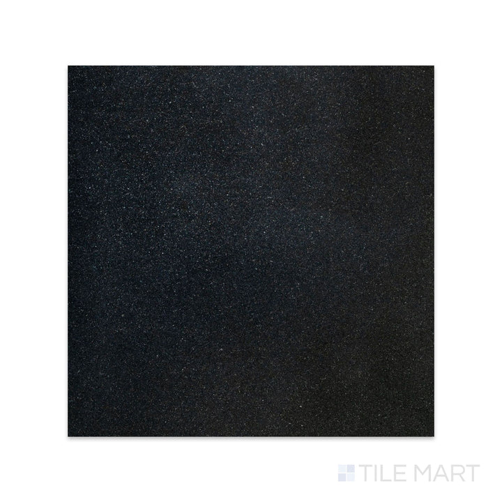 Flat-lay view of Absolute Black Granite 18x18 polished tile, showing a pristine black surface with high reflectivity and elegant shine.