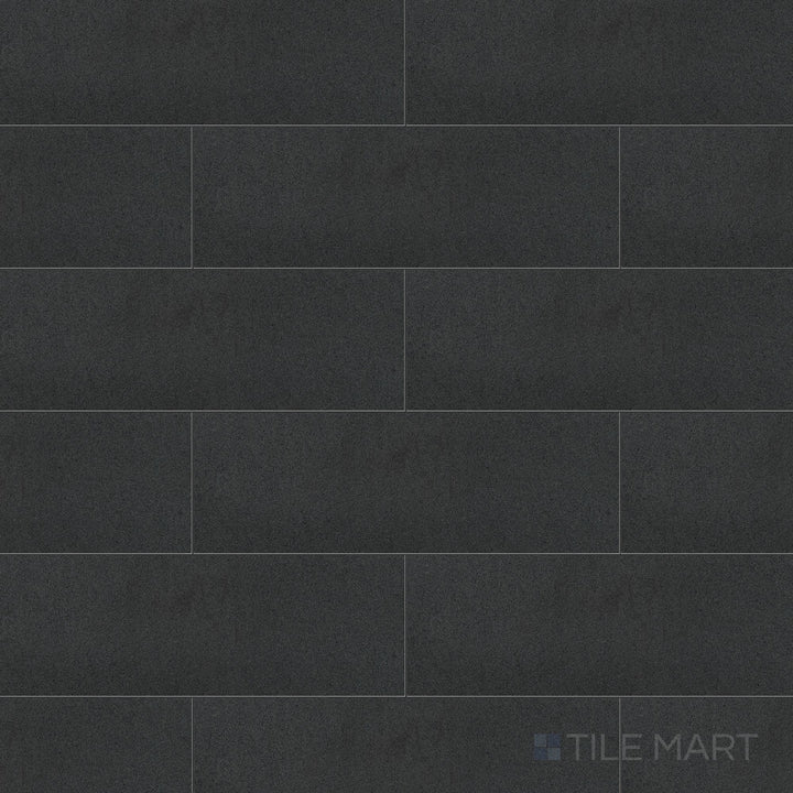 Basalt Black 4x12 honed tile in overview, featuring slim format and natural charcoal tone with a soft matte finish.