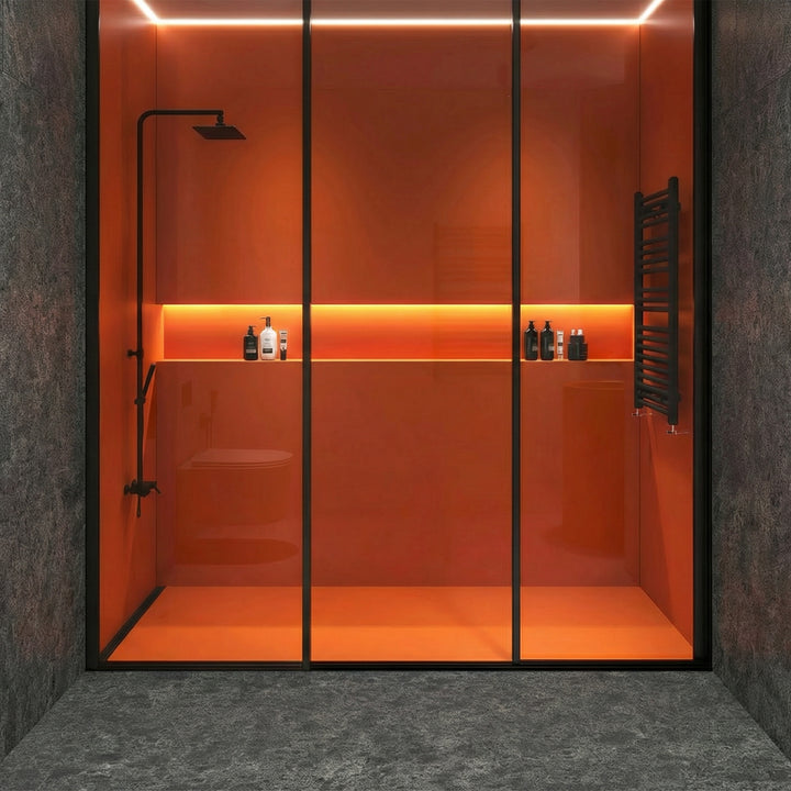 Basalt Black 12x24 tile with flamed and brushed finish featured in a modern interior with bold stone texture