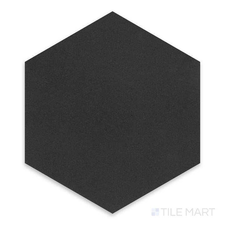 Zoomed-in perspective of Basalt Black 10" Hexagon Honed, featuring a sleek hexagonal shape and honed finish.