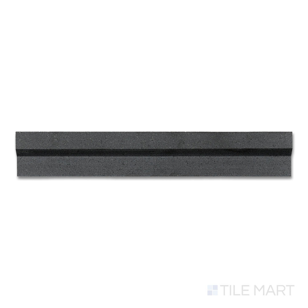 Overhead photo of Basalt Black 2x12 honed modern chair rail, showing a slim trim tile with a softly honed finish and modern squared profile.