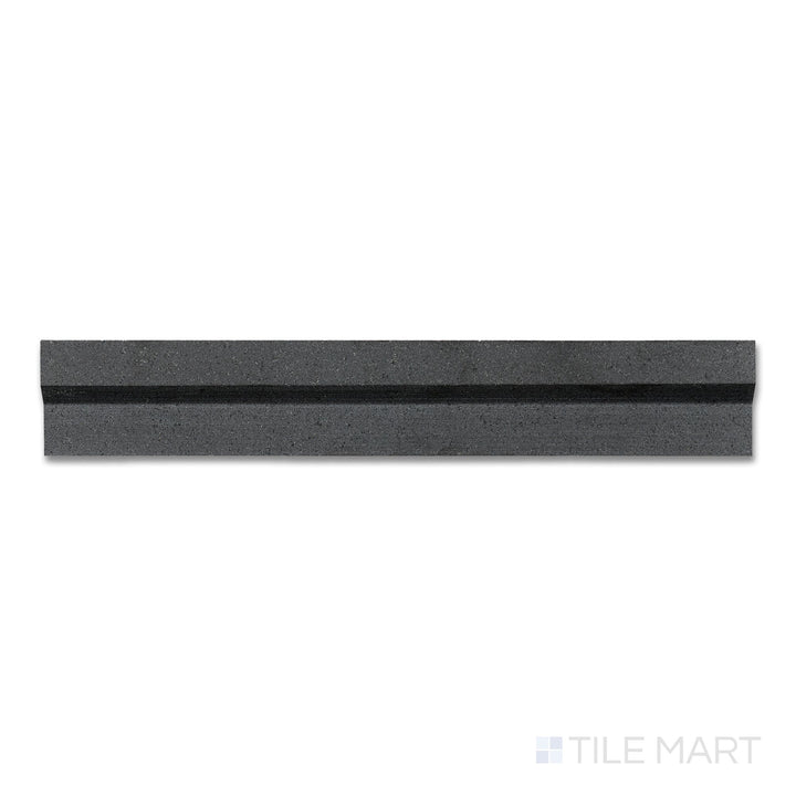 Overhead photo of Basalt Black 2x12 honed modern chair rail, showing a slim trim tile with a softly honed finish and modern squared profile.