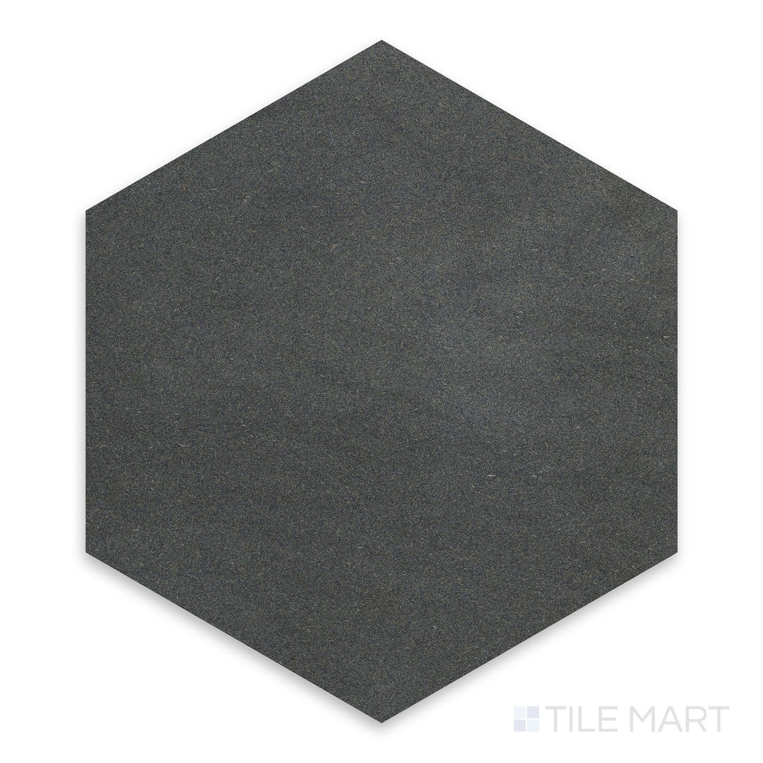 A close-up of Basalt Grey 10" Hexagon Honed, featuring a geometric hexagonal layout with a soft honed texture.