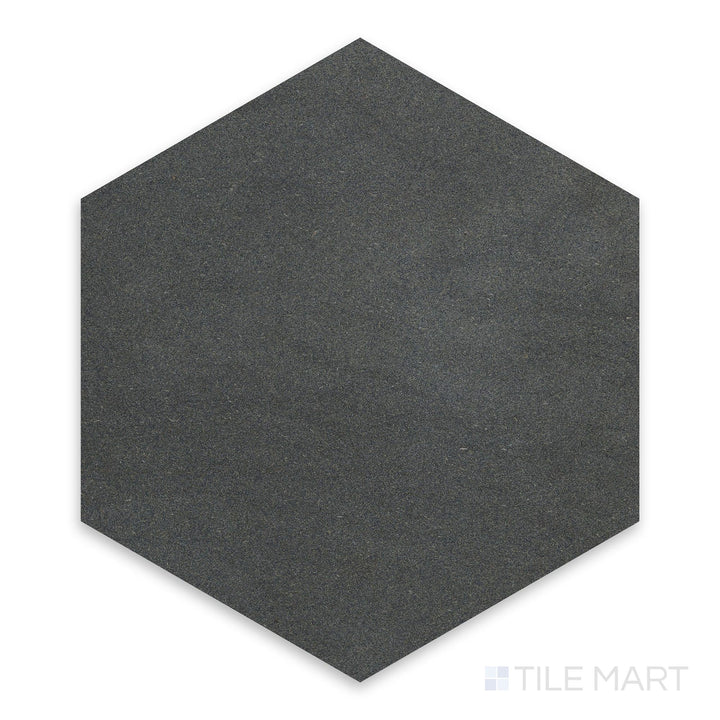 A close-up of Basalt Grey 10" Hexagon Honed, featuring a geometric hexagonal layout with a soft honed texture.