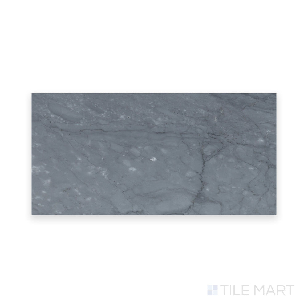 Detailed view of Bardiglio Imperiale Bluish Grey 4X12 Polished Marble, highlighting its glossy finish and elegant bluish-grey tones.