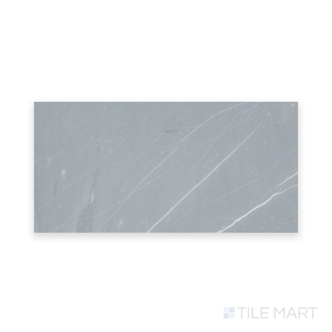 Zoomed-in shot of Bardiglio Imperiale Bluish Grey 6X12 Honed Marble, featuring a refined honed texture and natural stone movement.