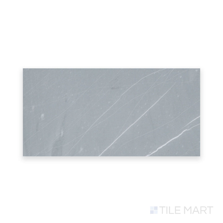 Zoomed-in shot of Bardiglio Imperiale Bluish Grey 6X12 Honed Marble, featuring a refined honed texture and natural stone movement.