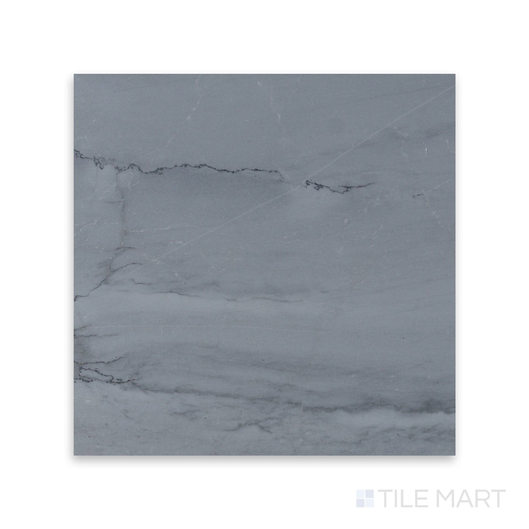 Refined detail of Bardiglio Imperiale Bluish Grey 12X12 Honed Marble, capturing its soft, velvety finish with unique veining patterns.