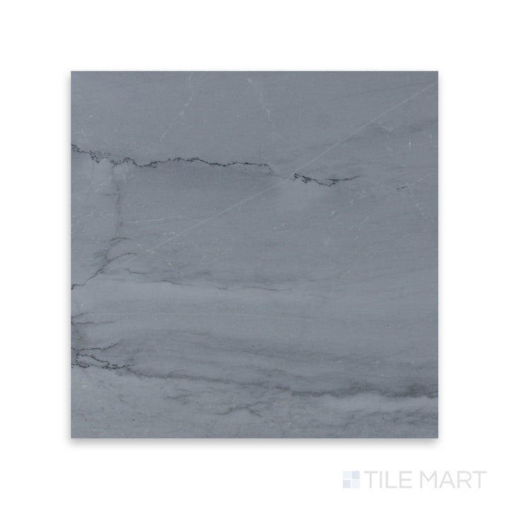 Refined detail of Bardiglio Imperiale Bluish Grey 12X12 Honed Marble, capturing its soft, velvety finish with unique veining patterns.
