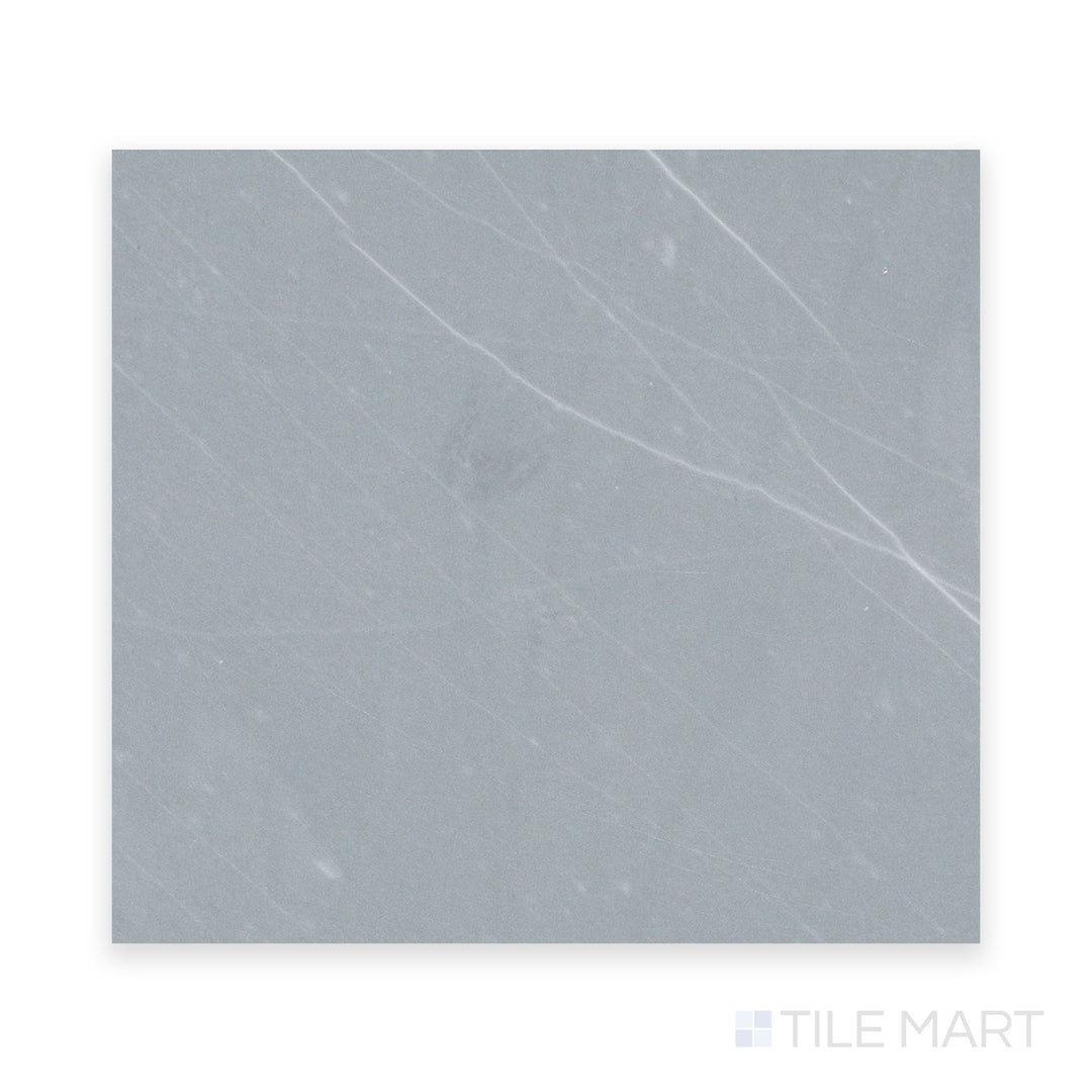 A precise close-up of Bardiglio Imperiale Bluish Grey 12X12 Polished Marble, showcasing its high-gloss sheen and intricate color variations.