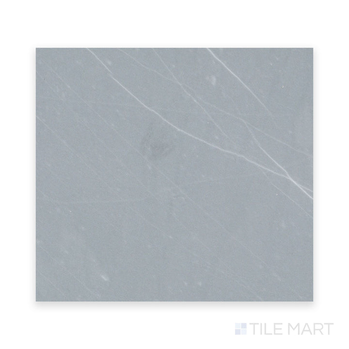 A precise close-up of Bardiglio Imperiale Bluish Grey 12X12 Polished Marble, showcasing its high-gloss sheen and intricate color variations.