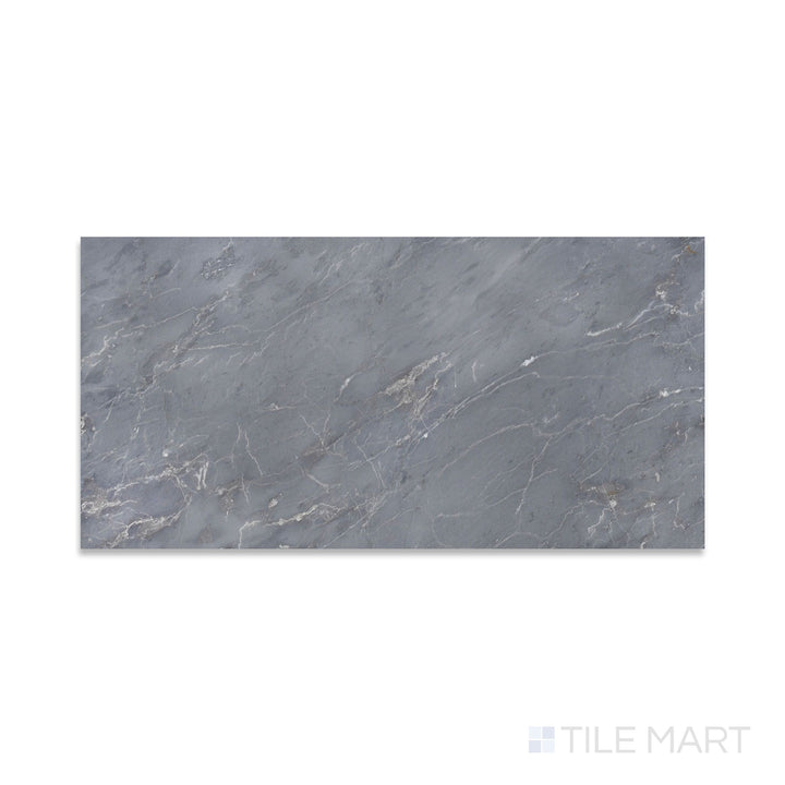 A close-up view of Bardiglio Imperiale Bluish Grey 12X24 Honed Marble, highlighting its sleek, matte finish with a subtle interplay of blue and grey tones.