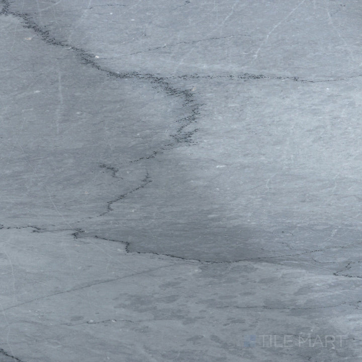 Top-down view of Bardiglio Imperiale bluish grey 18x18 polished marble tile featuring a rich grey tone with a smooth glossy surface