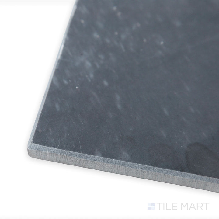 Corner shot of Bardiglio Imperiale Bluish Grey 18x18 polished marble showing the deep blue-grey tones and high gloss finish