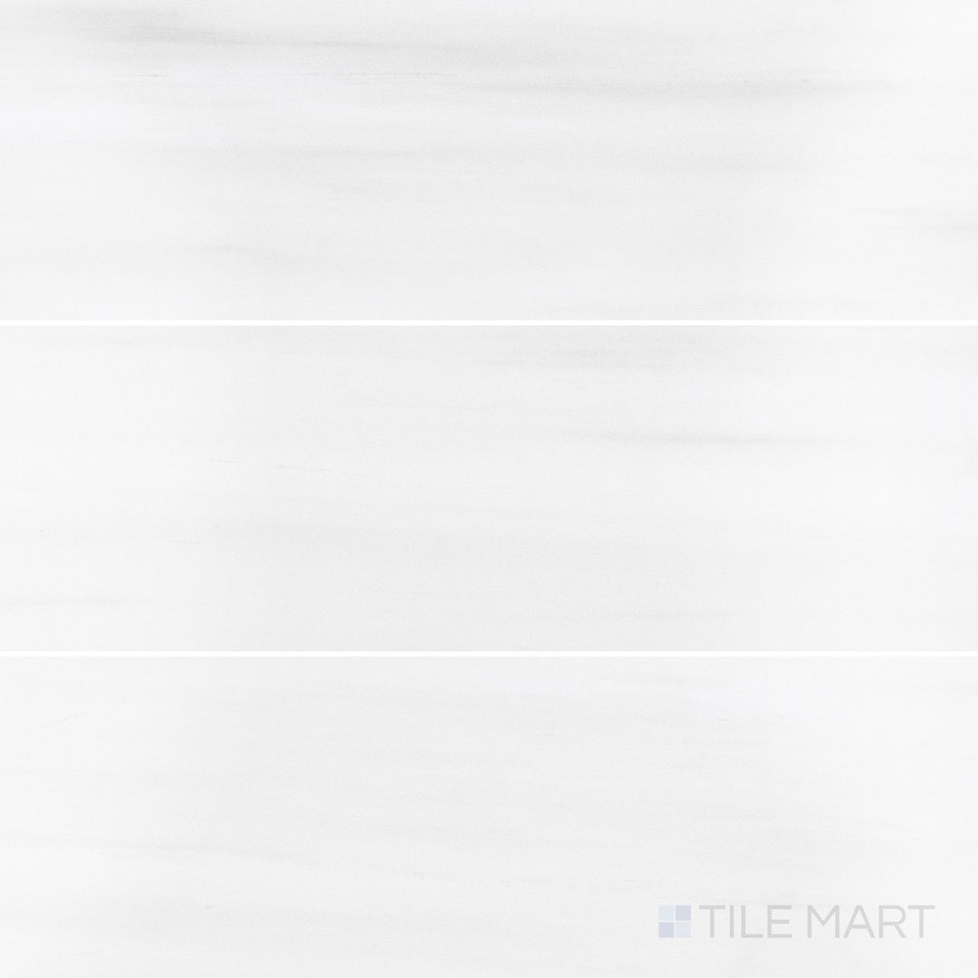 Polished Bianco Dolomite marble 4x12 tile with a smooth, reflective surface