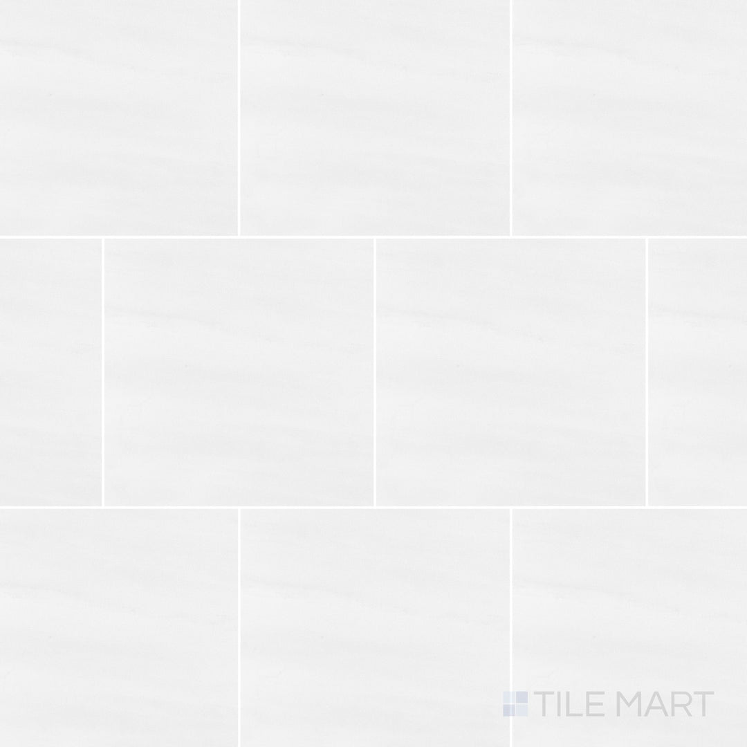 Honed Bianco Dolomite marble 12x12 tile with soft texture and natural variation