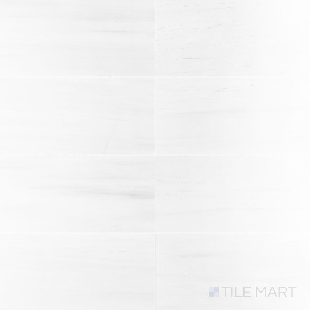 Polished Bianco Dolomite marble 12x24 tile with a sleek surface and natural stone detail