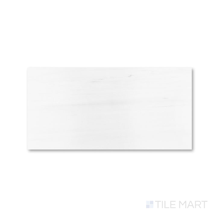 Polished Bianco Dolomite marble 12x24 tile in close detail with smooth finish and refined veining