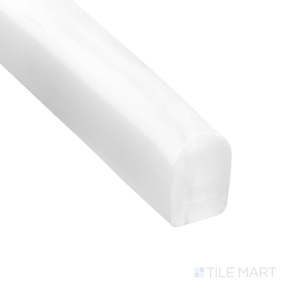 Corner close-up of Bianco Dolomite Marble 0.5x12 honed mini liner showing fine edge detail and matte white finish.