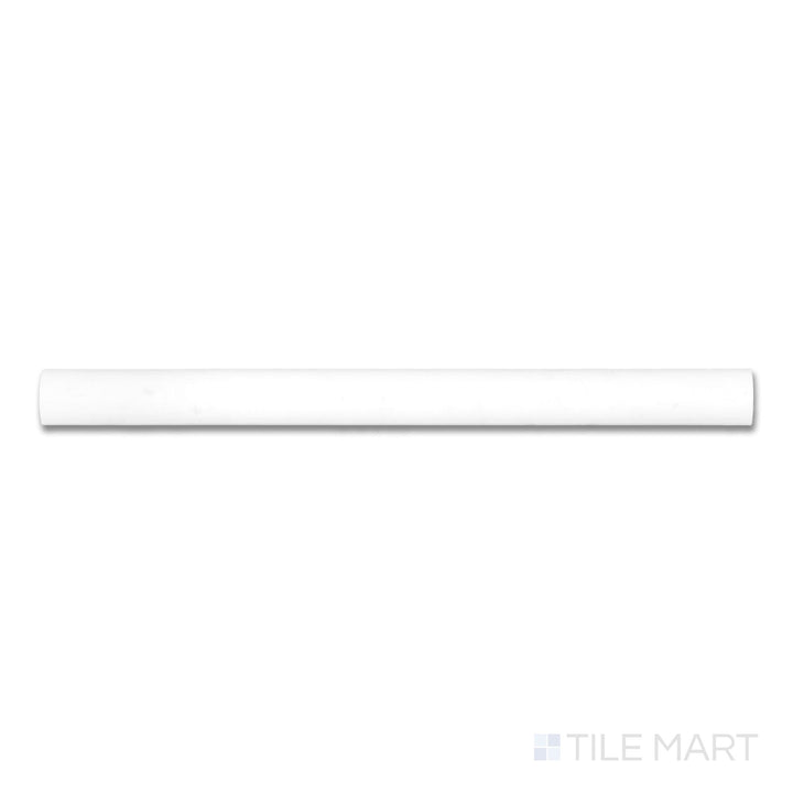 Flat-lay photo of Bianco Dolomite Marble 1x12 honed quarter round, a curved-edge trim with a smooth matte finish and soft marble veining.