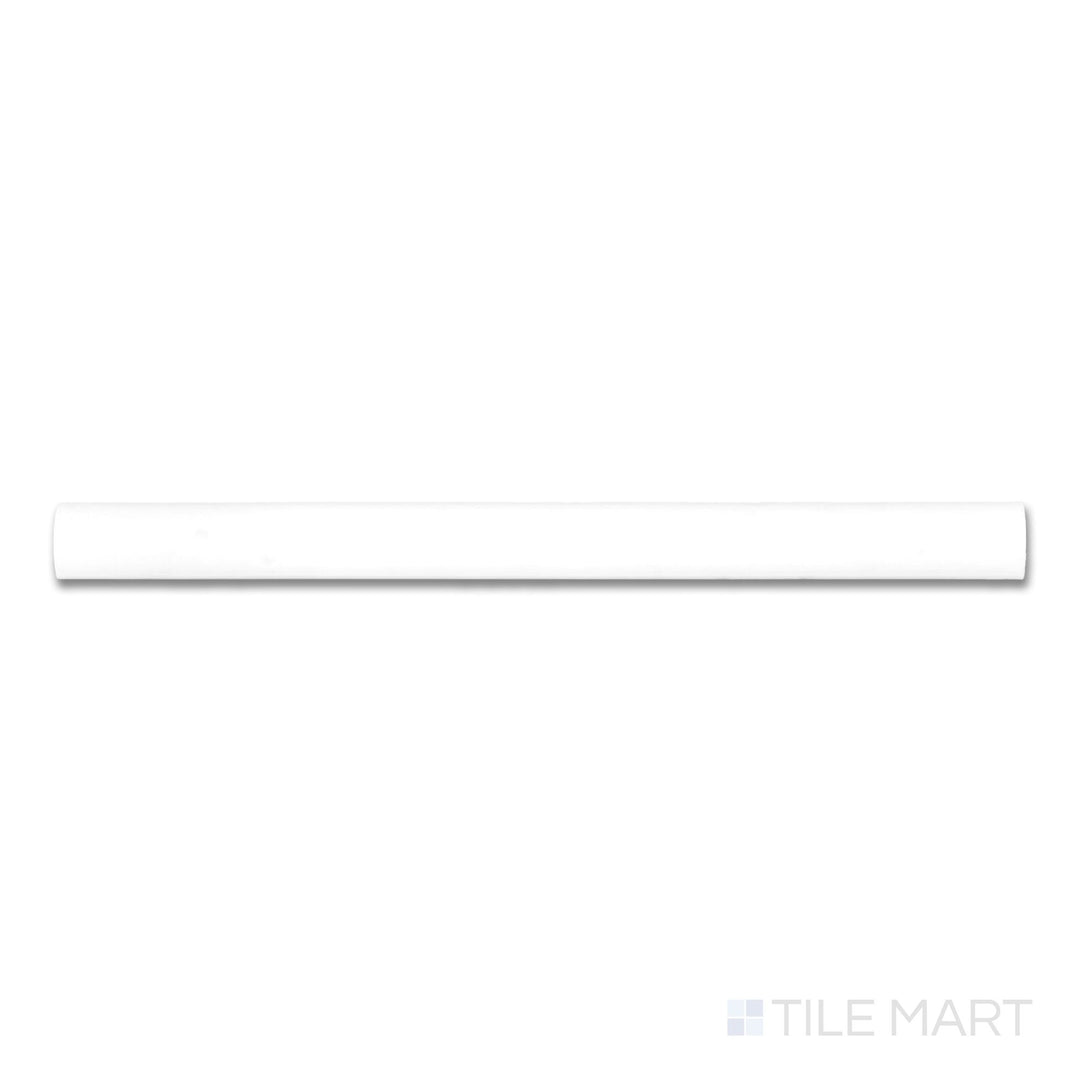 Top-down image of Bianco Dolomite Marble 1x12 polished quarter round, displaying a rounded glossy trim with fine white marble and subtle grey tones.